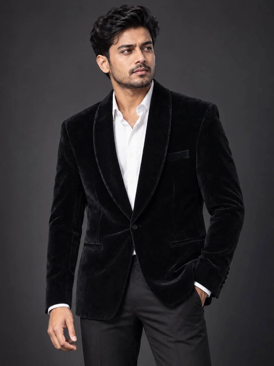 Premium black velvet blazer