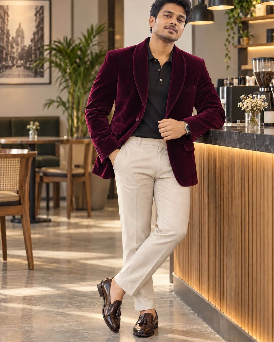 Premium Quality  Maroon original export velvet Single blazer