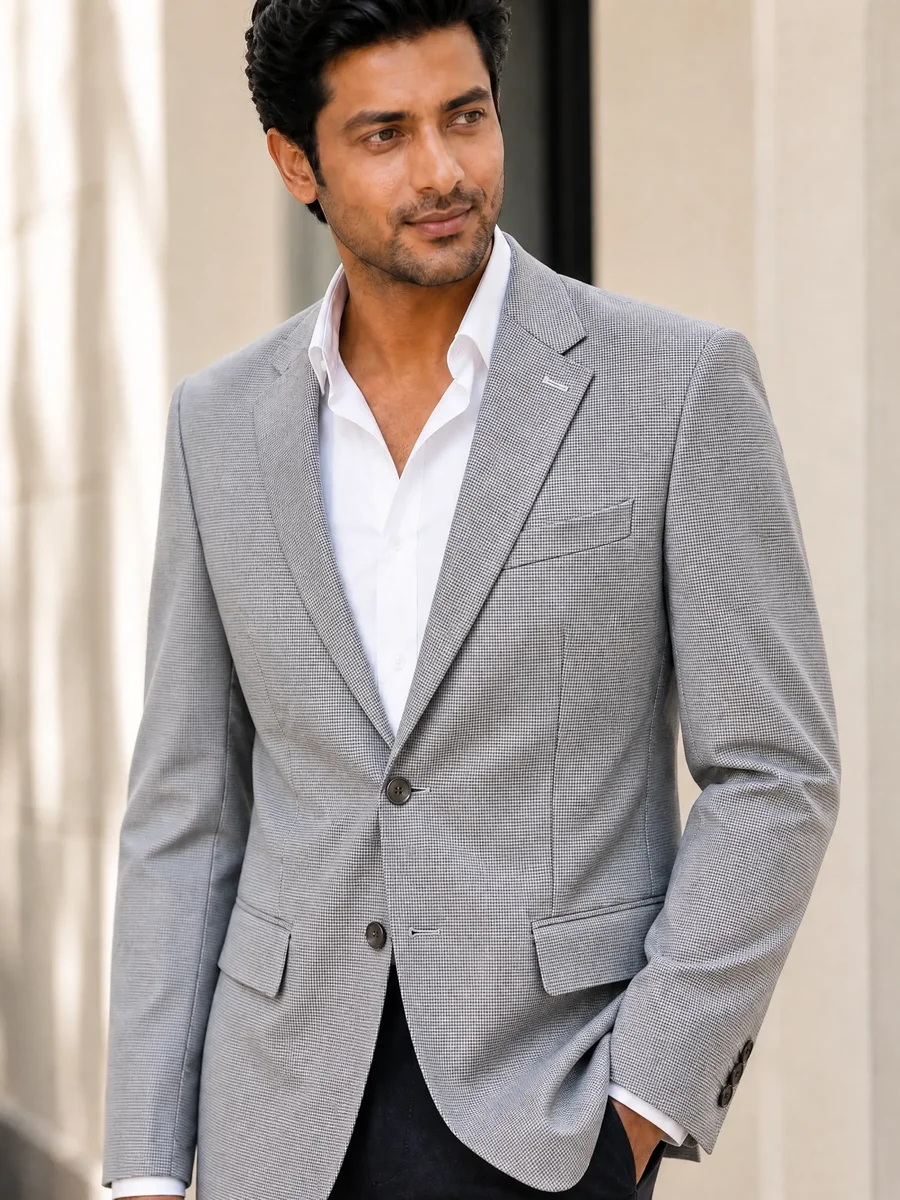 Charcoal and Black  Juri check Single Summer blazer